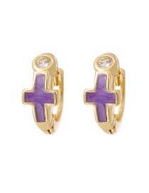 Fashion Purple Copper Inlaid Zircon Cross Earrings