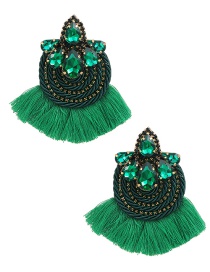 Fashion Green Alloy Diamond Braided Tassel Stud Earrings