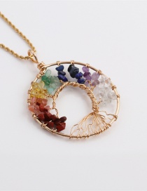 Fashion Gold Twisted Chain Tree Of Life Round Necklace