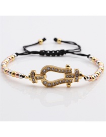 Fashion Mixed Color Bead Chain Copper Inlaid Zirconium Geometric Horseshoe Beaded Braided Bracelet