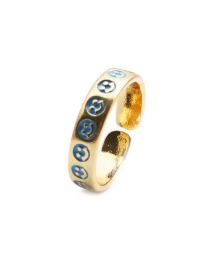 Fashion Blue Copper-plated Real Gold Dripping Smiley Open Ring
