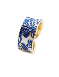 Fashion Blue And White Copper-plated Real Gold Dripping Geometric Open Ring