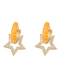 Fashion Orange Copper Inlaid Zircon Drop Oil Pentagram Stud Earrings
