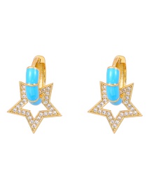 Fashion Light Blue Copper Inlaid Zircon Drop Oil Pentagram Stud Earrings