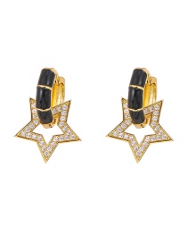 Fashion Black Copper Inlaid Zircon Oil Drop Five-pointed Star Stud Earrings