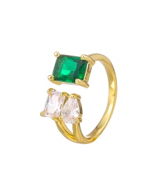Fashion Green Copper Inlaid Zircon Geometric Ring