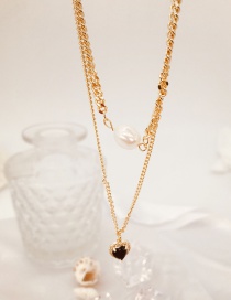 Fashion Gold Titanium Steel Love Pearl Double Necklace