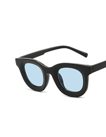 Fashion Bright Black And Blue Film Concave Round Sunglasses