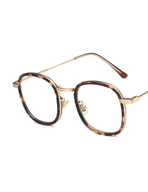 Fashion Gold Frame Leopard Print Tortoiseshell Metal Flat Glasses Frame