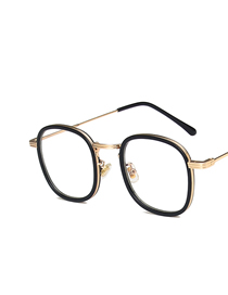 Fashion Gold Frame Black Circle Tortoiseshell Metal Flat Glasses Frame