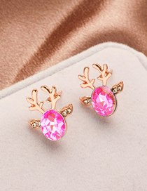 Fashion Light Pink Three-dimensional Crystal Antler Earrings