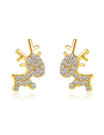Fashion Imitation Gold Alloy Diamond Elk Stud Earrings