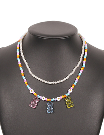 Fashion Color Alloy Rice Bead Beaded Bear Double Necklace