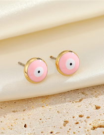 Fashion Pink Eye Studs Alloy Oil Drop Round Eye Stud Earrings