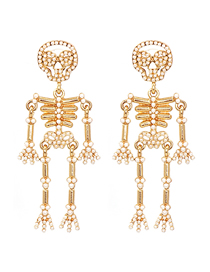 Fashion Gold Halloween Pearl Skull Stud Earrings