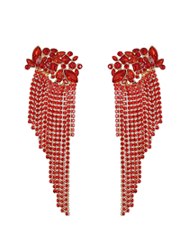 Fashion Red Geometric Flower Tassel Earrings
