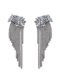 Fashion Grey Geometric Flower Tassel Earrings