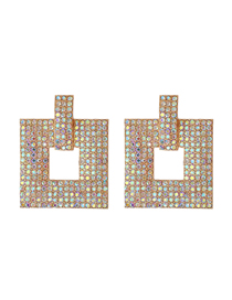 Fashion Ab Geometric Square Diamond Earrings