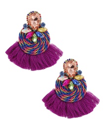 Fashion Purple Alloy Diamond-studded Water Drop Braided Tassel Earrings