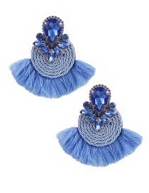 Fashion Blue Alloy Diamond Drop Braided Tassel Earrings