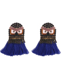 Fashion Royal Blue Alloy Diamond Owl Tassel Stud Earrings
