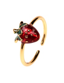 Fashion Metal Copper Dripping Strawberry Open Ring