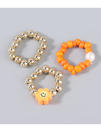 Fashion Orange Three-piece Beaded Resin Floral Ring