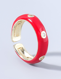 Fashion Red Copper And Rhinestone Geometric Drip Ring