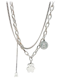 Fashion White Titanium Steel Bear Double Necklace