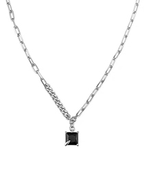 Fashion White Titanium Steel Square Diamond Necklace