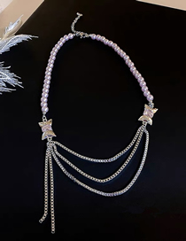 Fashion Pink Pearl Stitching Bow Necklace