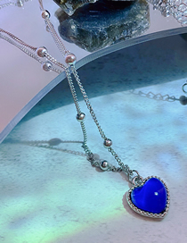 Fashion Blue Titanium Steel Sapphire Heart Necklace