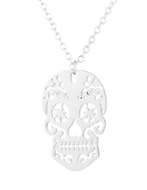 Fashion Silver Halloween Hollow Skull Necklace