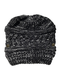 Fashion Black Flowers Button Knitted Hat