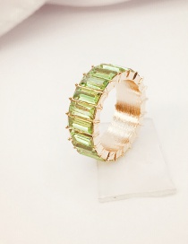 Fashion Golden Apple Green Alloy Inlaid Zirconium Geometric Ring