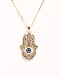 Fashion Dark Blue Copper Plated Real Gold Palm Eye Necklace