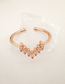Fashion Gold Copper Inlaid Zirconium Deep V Open Ring