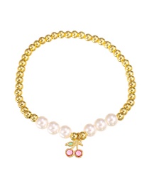 Fashion Gold Color Copper Inlaid Zirconium Pearl Cherry Beaded Bracelet