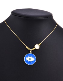 Fashion Blue Copper Inlaid With Dripping Oil Eyes Smiley Face Necklace