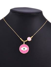 Fashion Pink Copper Inlaid With Dripping Oil Eyes Smiley Face Necklace