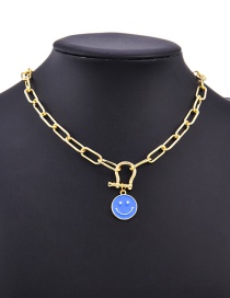 Fashion Royal Blue Copper Drip Oil Horseshoe Buckle Smiley Face Necklace