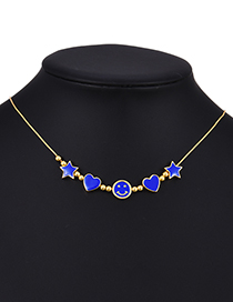 Fashion Royal Blue Copper Drop Oil Love Smiley Face Necklace