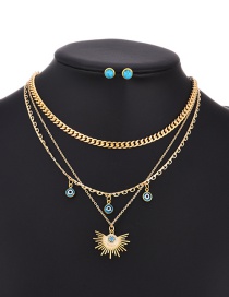 Fashion Gold Color Titanium Steel Inlaid Zirconium Irregular Multilayer Necklace And Earrings Set