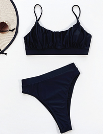 Fashion Black Solid Color Pleated Sling Split Swimsuit