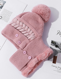 Fashion Pink Three-piece Set Of Plush Stitching One-piece Knitted Hat Scarf And Mask