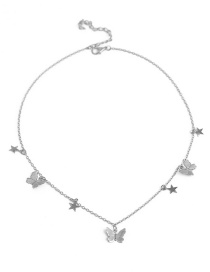 Fashion Three Silver Butterflies Alloy Butterfly Star Multilayer Necklace