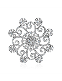 Fashion Silver Alloy Diamond Geometric Flower Brooch
