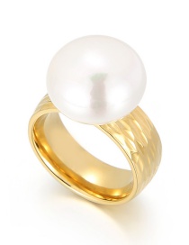 Fashion Gold Color Titanium Steel Shell Pearl Ring
