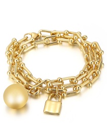 Fashion Gold Color Horseshoe Chain Ball Padlock Double Layer Bracelet
