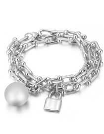 Fashion Steel Color Horseshoe Chain Ball Padlock Double Layer Bracelet